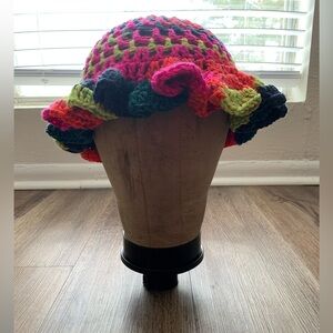 Bright Neon Crochet Ruffle Hat 💛